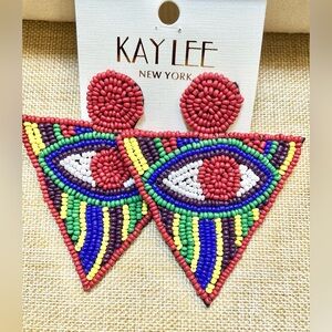 Kay Lee Beaded Triangle “Evil Eye” Earrings